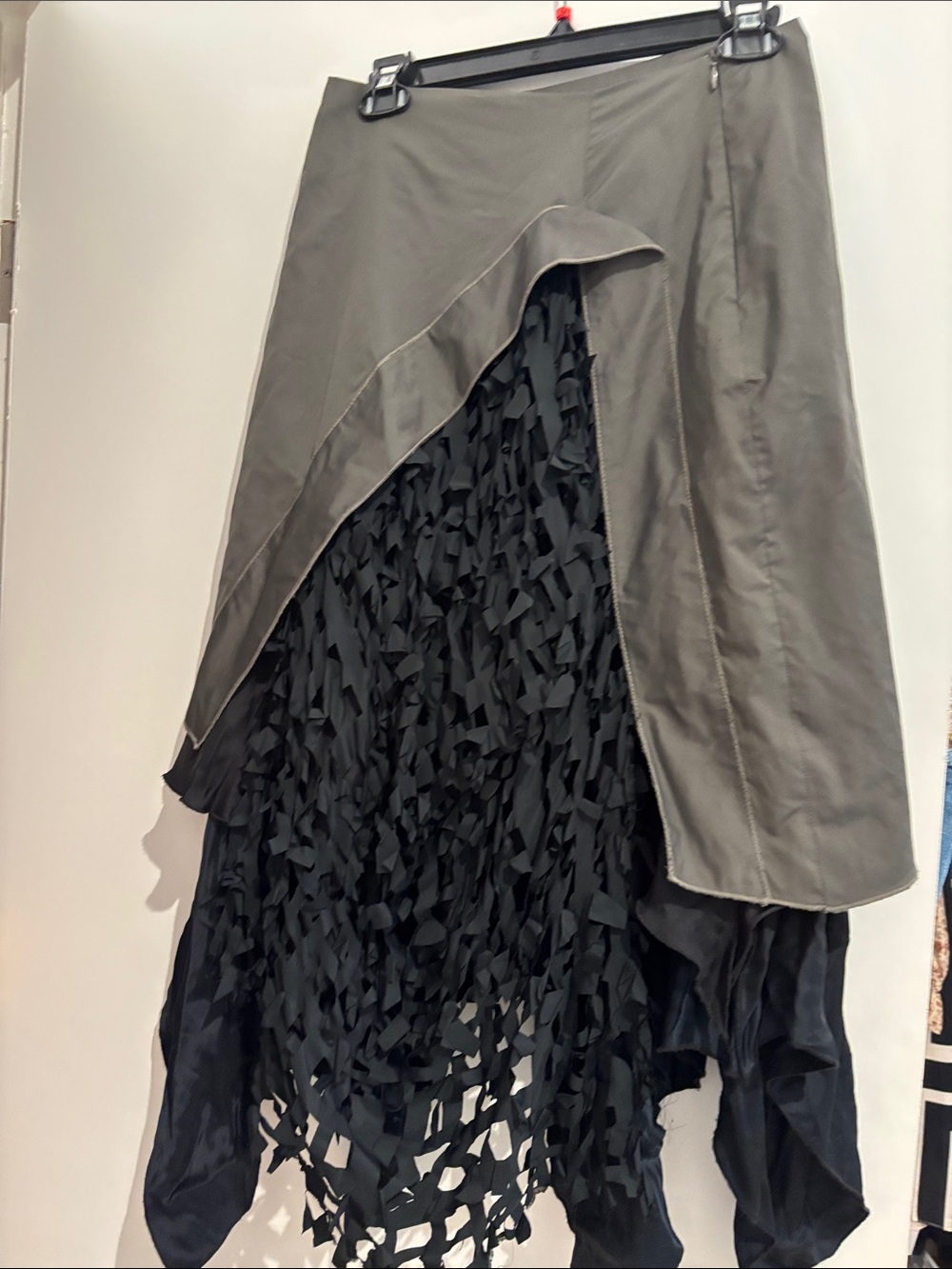 Asymmetrical Olive and Black Layered Skirt